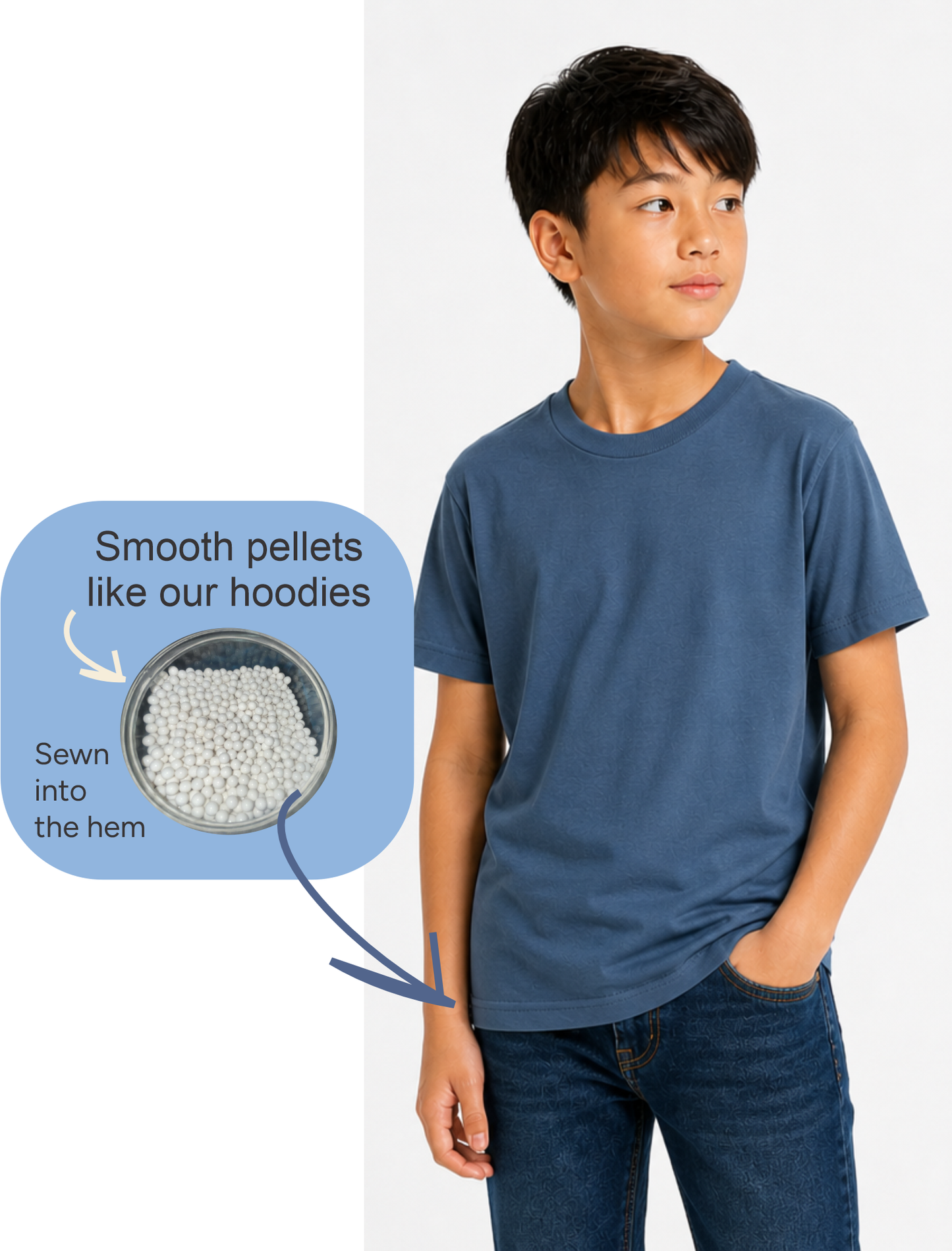 Fidget-Wear Youth T-Shirt - Soothing Pellet Hem